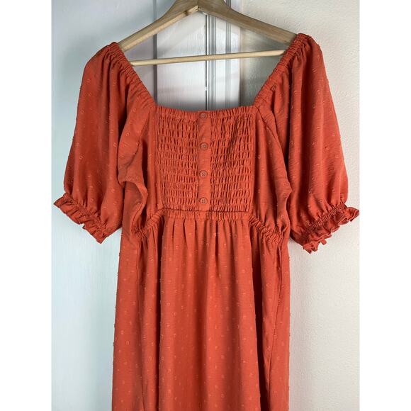NWT Studio B by Bobeau Women's M Orange Puff Sleeve Off the Shoulder Midi Dress - Picture 2 of 7